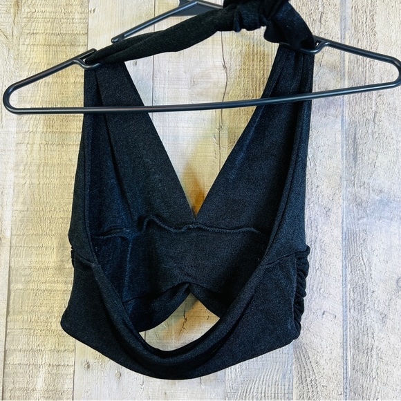 Unbranded Small Shiny Black Material Halter/Bathing Suit/Bikini Top w/Ti… - Picture 2 of 7
